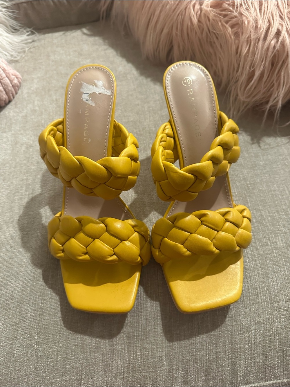 Rampage Yellow Braided Double-Strap Slide Heels